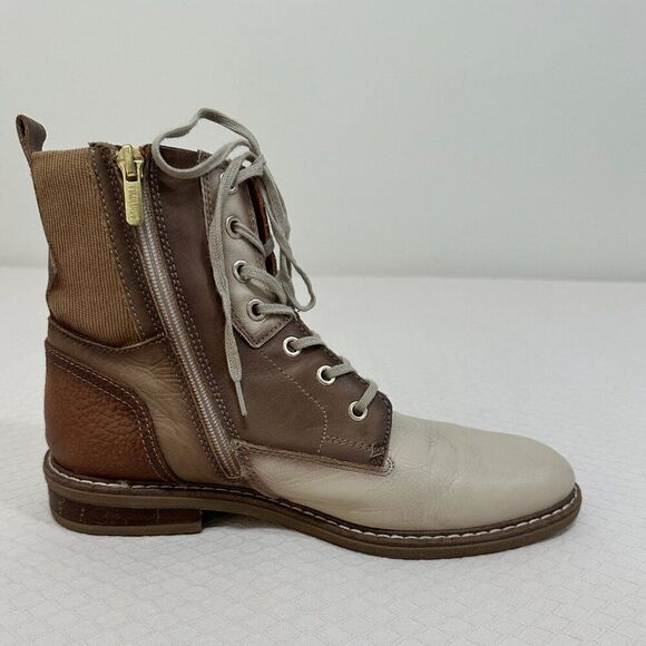 PIKOLINOS Two-Tone Leather & Canvas Lace-Up Boots | Tan & Cream | Women’s Size - Picture 9 of 11